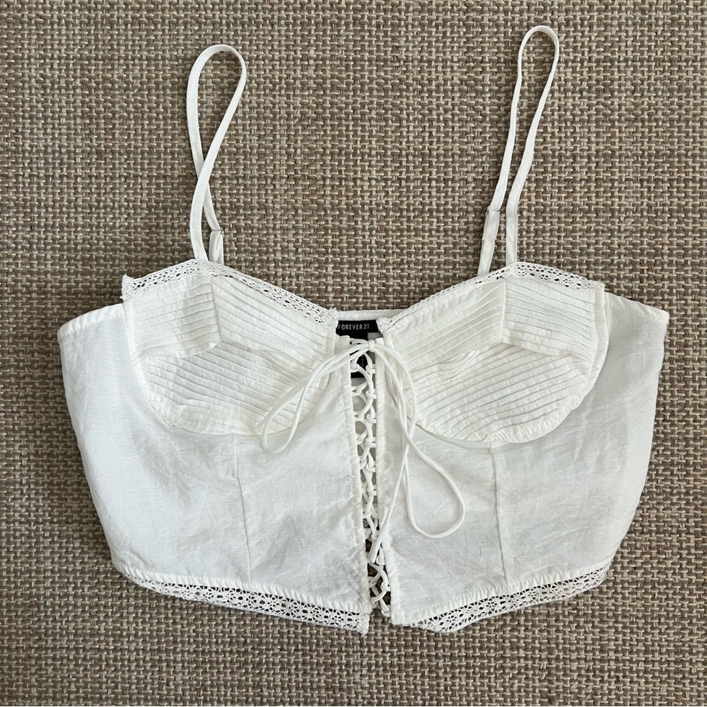 Forever 21 White Lace Crop Tank Top